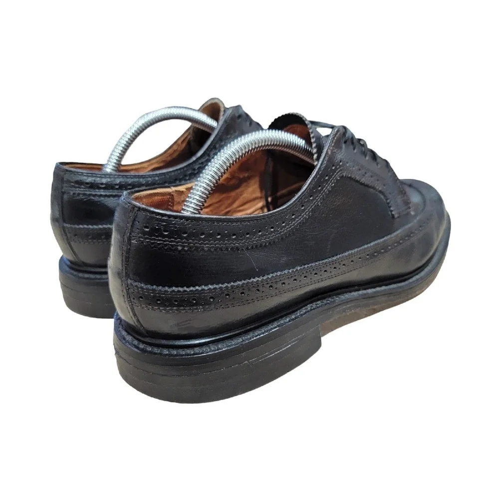 Spiegel VTG Mens 9.5 D Black Leather Wingtip‎ Oxford Shoes Custom Grade Brogue